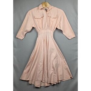 Vintage Foxy Lady Dress Womens Small Pink Prairie Swiss Dot Button Back Collared